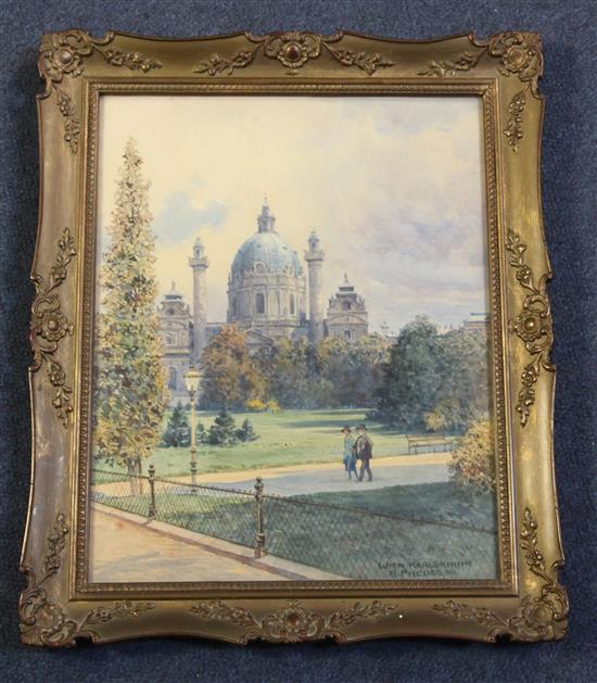 Rudolf Preuss (1879-1961) The Karlskirche Wien 10.75 x 8.5in.